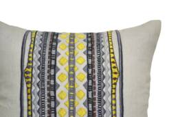 Aztec Pillow Cover, White Linen Case, Yellow Gray Pillow, Stripes Cushion, Boho - thumbnail 1