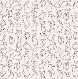 Bunny Crib Sheet Charcoal Rabbit Print, Mini/standard Fitted Sheet - thumbnail 1