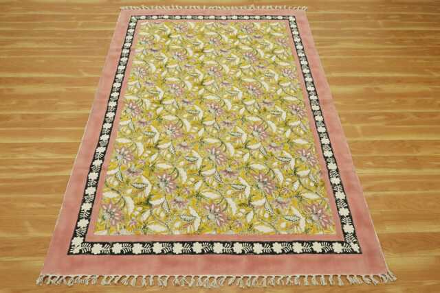 Yellow Hallway Stair Runner Block Printed Rug Living Room Cotton Flatweave Handmade Bohemian Kilim 8x10 9x12 2x28 3x20 10x10Feet - image 1