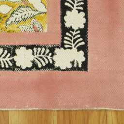Yellow Floral Hallway Runner Rug, Hand Block Printed Cotton Kilim - thumbnail 4