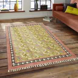 Yellow Hallway Stair Runner Block Printed Rug Living Room Cotton Flatweave Handmade Bohemian Kilim 8x10 9x12 2x28 3x20 10x10Feet - thumbnail 3