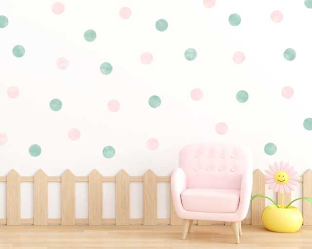 Watercolor Polka Dot Wall Decals Pink & Mint Nursery Decor - Set Of 40 - image 1