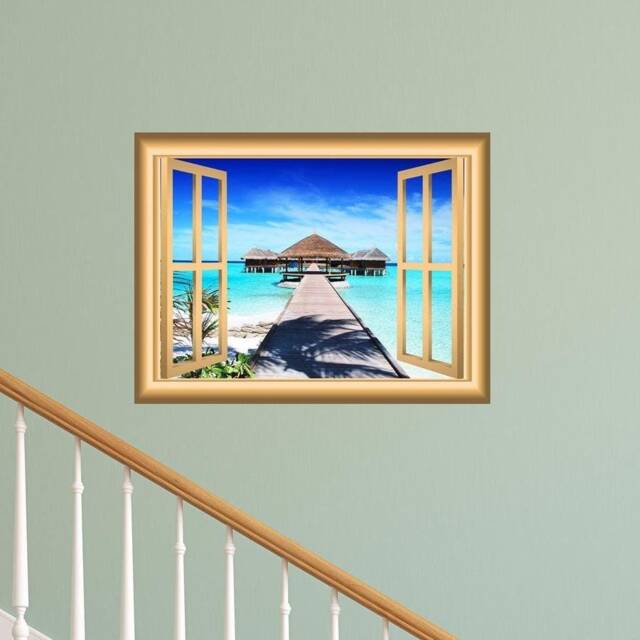 Scenic Landscape Wallpaper, Fake Window Decal, Wall Mural Art Beach Room Decor - Vwaq Nw9 - image 1