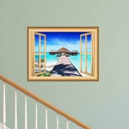 Scenic Landscape Wallpaper, Fake Window Decal, Wall Mural Art Beach Room Decor - Vwaq Nw9 - thumbnail 1