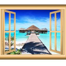 Scenic Landscape Wallpaper, Fake Window Decal, Wall Mural Art Beach Room Decor - Vwaq Nw9 - thumbnail 2