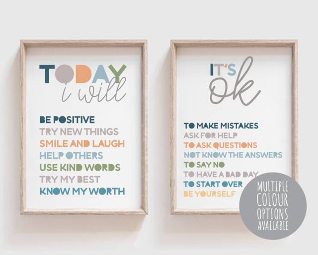 Set Of 2, Its Ok Not To Be Print, Affirmation, Boys Bedroom Wall Art, Home School Poster, Educational, Playroom Prints, Girls - image 1