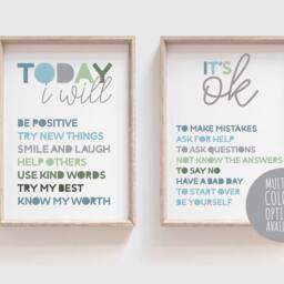 Set Of 2, Its Ok Not To Be Print, Affirmation, Boys Bedroom Wall Art, Home School Poster, Educational, Playroom Prints, Girls - thumbnail 2