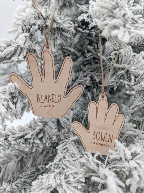 Your Child's Handprint Ornament, Christmas Keepsake, Kid's Handwriting, Hand Drawing, Personalized Name, Grandparents Gift, Wood Engraved - image 1
