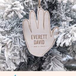 Your Child's Handprint Ornament, Christmas Keepsake, Kid's Handwriting, Hand Drawing, Personalized Name, Grandparents Gift, Wood Engraved - thumbnail 2
