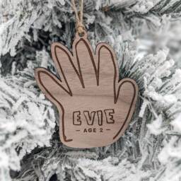 Your Child's Handprint Ornament, Christmas Keepsake, Kid's Handwriting, Hand Drawing, Personalized Name, Grandparents Gift, Wood Engraved - thumbnail 3