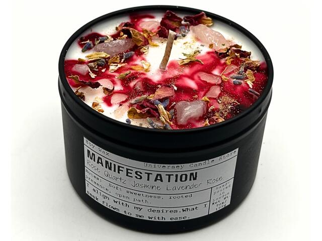 Manifestation - Rose Quartz Soy Candle - Handmade Law Of Attraction For Manifesting Wishes, Love, Abundance & Spiritual Gifts - image 1