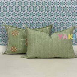 Yakiti-Green Square Moroccan Pillows 13x21, Aka Cactus Silk Pillow, Sabra Pillows, Outdoor Luxury Pillow, Durable & Weather Resistant - thumbnail 2