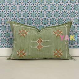 Yakiti-Green Square Moroccan Pillows 13x21, Aka Cactus Silk Pillow, Sabra Pillows, Outdoor Luxury Pillow, Durable & Weather Resistant - thumbnail 3