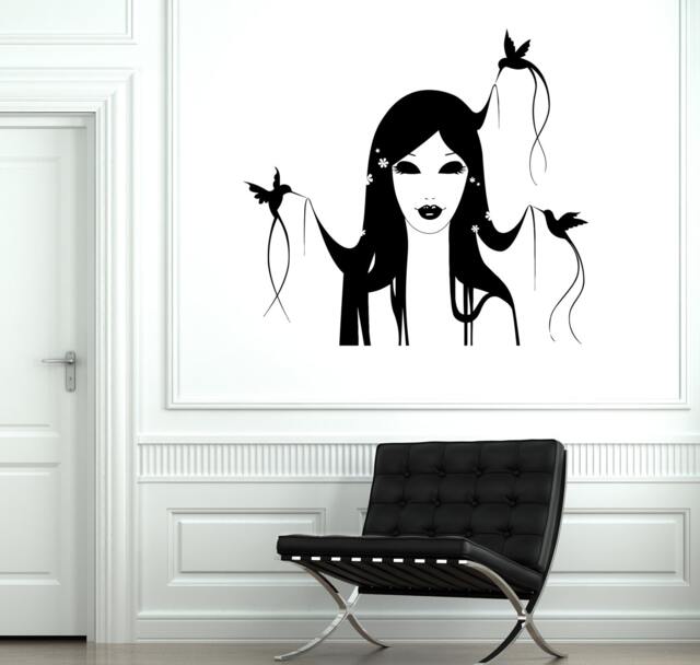 Hair Salon Vinyl Wall Decal Beauty Style Birds Beautiful Girl Woman Decor Stickers Mural - #2075Di - image 1