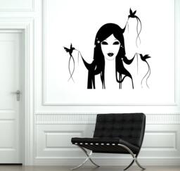 Hair Salon Vinyl Wall Decal Beauty Style Birds Beautiful Girl Woman Decor Stickers Mural - #2075Di - thumbnail 1