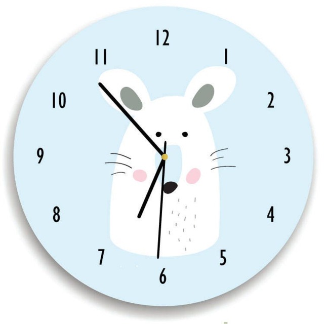 Mouse Wall Clock, Children Room Decor Wall Clock For Kids Bedroom, Powder Blue Clock , & White - image 1
