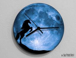 Unicorn - Silhouette On Moon Wall Clock Nursery Room Decor Clock Unique Decor Gift Idea Rgb Led 5V Backlit Option