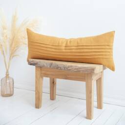 Mustard Yellow Long Lumbar Pillow Cover - Sustainable, Farmhouse Style, Handmade, Ticking Lines Design - thumbnail 2