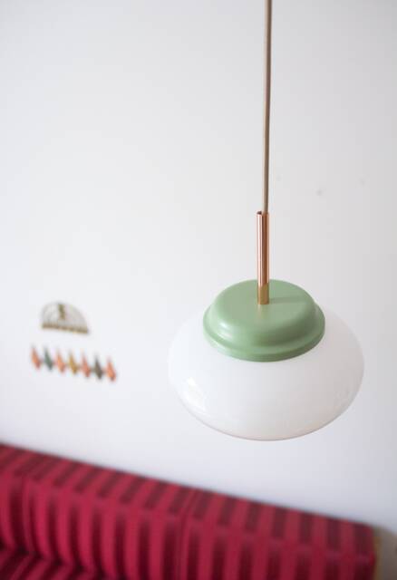 Elegant Dining Glass Pendant Light Fixturemint Greencopperopaline White Glassvintage Mid Century Modernmcm - image 1