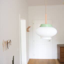 Elegant Dining Glass Pendant Light Fixturemint Greencopperopaline White Glassvintage Mid Century Modernmcm - thumbnail 4