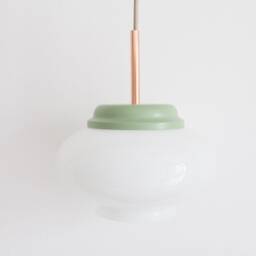 Elegant Dining Glass Pendant Light Fixturemint Greencopperopaline White Glassvintage Mid Century Modernmcm - thumbnail 2