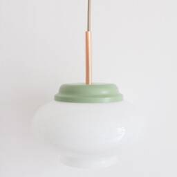 Elegant Dining Glass Pendant Light Fixturemint Greencopperopaline White Glassvintage Mid Century Modernmcm - thumbnail 3