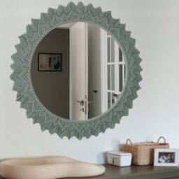 Green Large Macrame Mirror, Rustic Farmhouse Mid Century Modern Wall Decor, Living Room Hanging, Birthday Gift, Express Shipping - thumbnail 2