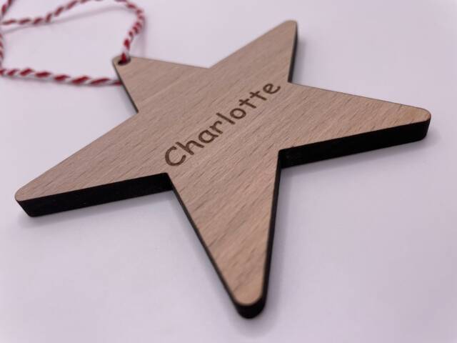 Personalised Engraved Wooden Full Star Christmas Decoration - image 1