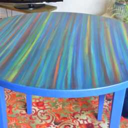 Ocean Sunset Dining Table Round Wood Coastal Cottage Supplied With Navy Tapered Legs/Us Customers Customs Tariff Is Pre-Paid - thumbnail 4