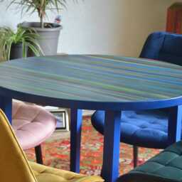 Ocean Sunset Dining Table Round Wood Coastal Cottage Supplied With Navy Tapered Legs/Us Customers Customs Tariff Is Pre-Paid - thumbnail 3