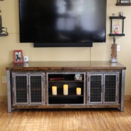 Rustic Media Center - Solid Wood & Steel Credenza - thumbnail 2