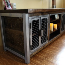 Rustic Media Center - Solid Wood & Steel Credenza - thumbnail 3
