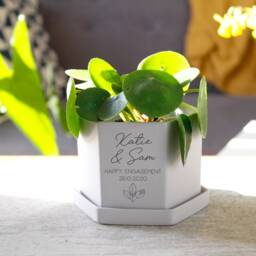 Engagement Hexagon Plant Pot - Personalised Couples New Home Gift Cacti Succulent Lover Congratulations - thumbnail 2