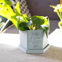 Engagement Hexagon Plant Pot - Personalised Couples New Home Gift Cacti Succulent Lover Congratulations - thumbnail 3