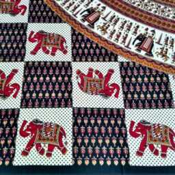 Black Elephant Print Queen Bedding Set, Indian Cotton Bedspread - thumbnail 4