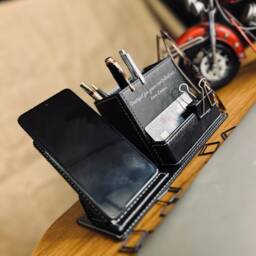 Personalized Vegan Leather Desk Organizer - Custom Stationery Storage - thumbnail 4