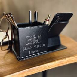 Personalized Vegan Leather Desk Organizer - Custom Stationery Storage - thumbnail 3