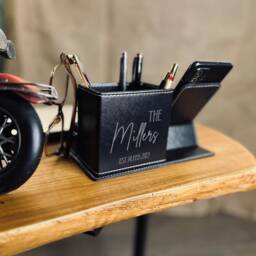Personalized Vegan Leather Desk Organizer - Custom Stationery Storage - thumbnail 2