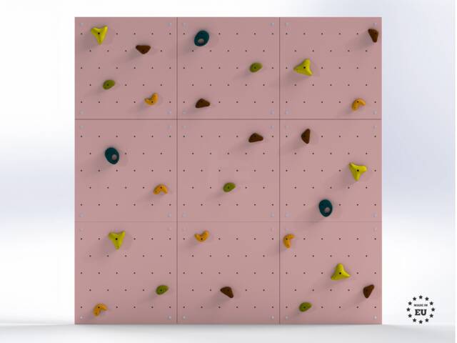 Rock Climbing Wall - Wooden Indoor Play For Kids Room - Pink Monochrome Design, Custom Made, Holds Included - image 1