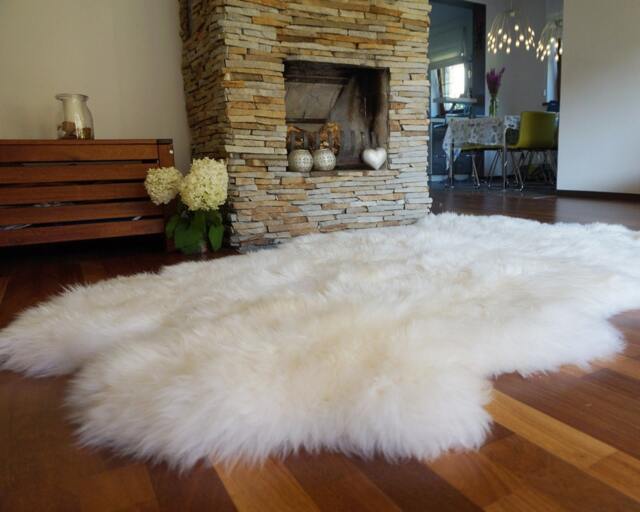 Giant Rug Four Sheepskin White Throw Genuine Leather Sheep Skin Decorative Rug - Comfy, Cozy, Natural Very Thick Classic - image 1