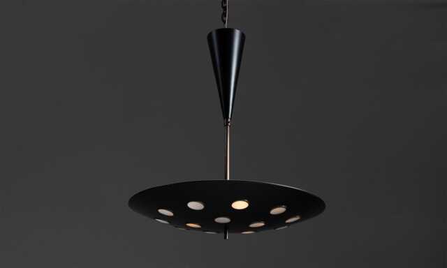 Mid-Century Modern Black Starburst Pendant Light - Gold Interior - image 1