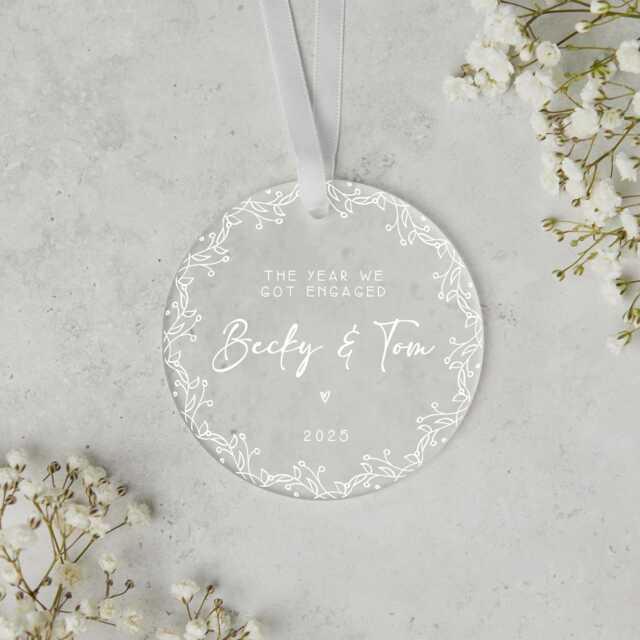 Year We Got Engaged Personalised Frosted Christmas Ornament - First Couple Gift Engagement - image 1