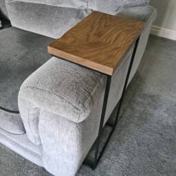 Oak & Metal Sofa Side Table - Industrial Living Room Furniture Bespoke Settee Drink Holder For Home Decor Interior Design Gifts Him - thumbnail 1