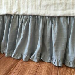 Duck Egg Blue Bedskirt With Ruffle Hem, Linen Dust Ruffles, Bed Skirts, Shabby Chic Bedding, Romantic Country - thumbnail 3