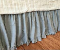 Duck Egg Blue Bedskirt With Ruffle Hem, Linen Dust Ruffles, Bed Skirts, Shabby Chic Bedding, Romantic Country