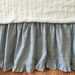 Duck Egg Blue Bedskirt With Ruffle Hem, Linen Dust Ruffles, Bed Skirts, Shabby Chic Bedding, Romantic Country - thumbnail 2