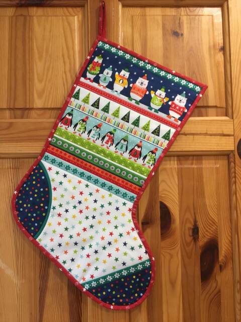 Handmade Quilted Christmas Stocking, Polar Bear & Penguin Design - image 1