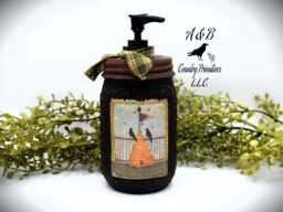 Grubby Americana Hand Soap Dispenser, Mason Jar Pump & Primitive Crows & Bee Skep, Country Bathroom Dispenser - thumbnail 1