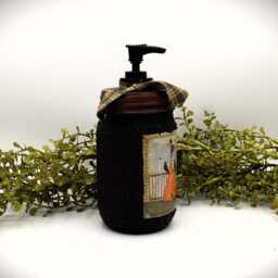 Grubby Americana Hand Soap Dispenser, Mason Jar Pump & Primitive Crows & Bee Skep, Country Bathroom Dispenser - thumbnail 2