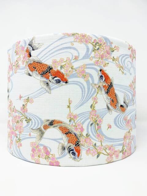 Cherry Blossom & Carp Lamp Shade, Japanese Fish, White Pink, Oriental Chinese, Light Shade For Table Or Standard Lamps Ceiling Lights - image 1